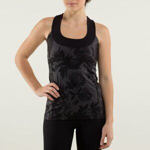 Lululemon Scoop Neck Tank w/ Luon tech Women's 6 Brisk Bloom Black/Black‎